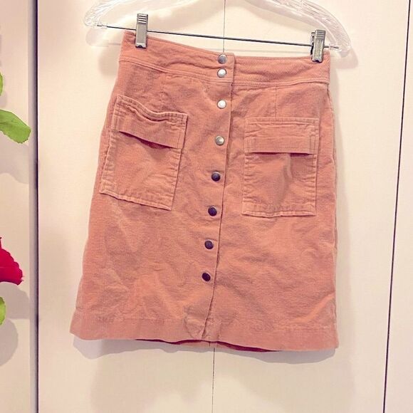 🌷 Tristan 🌷 Peach Coral Pink Corduroy Button Up Skirt - Picture 2 of 6